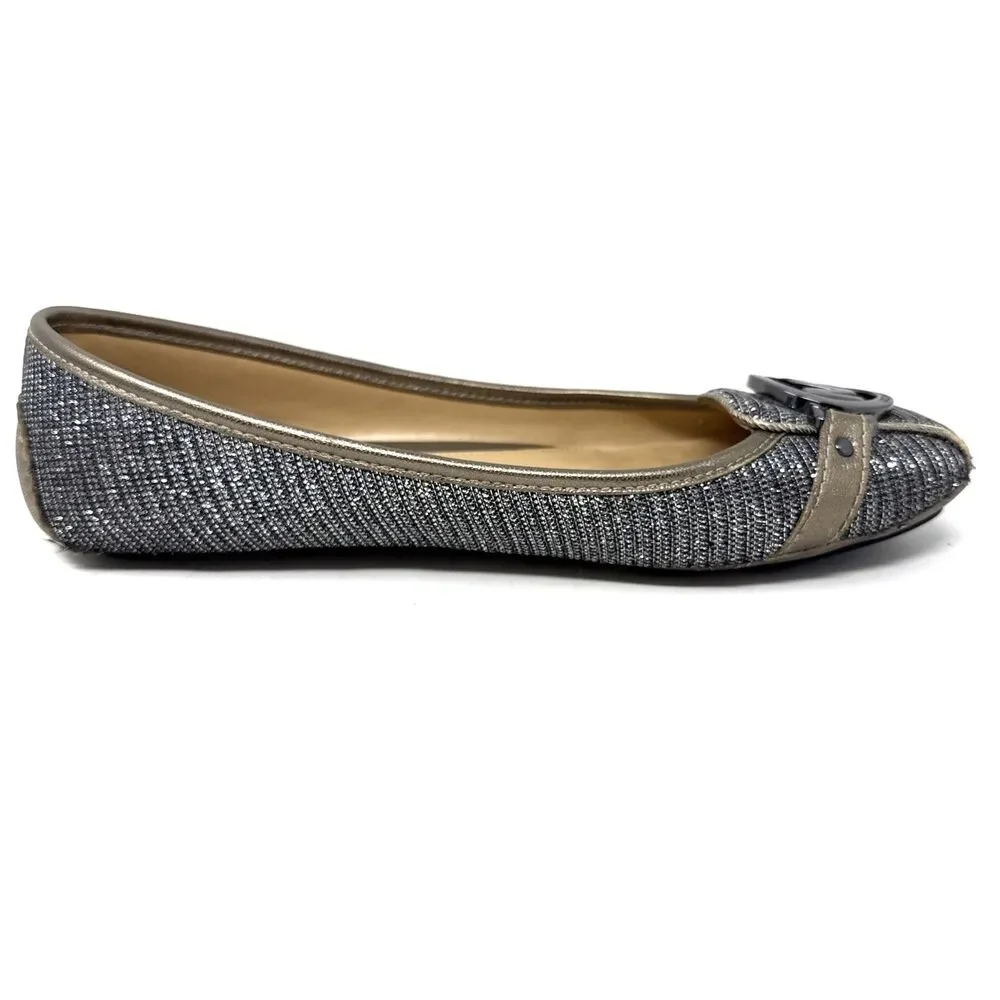 Michael Kors Fulton Ballerina Flat Womens Sz 7 Signature Silver Gold Sparkle Moc